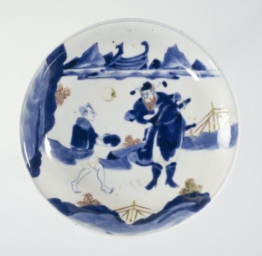 Saucer-dish with two figures in a landscape
