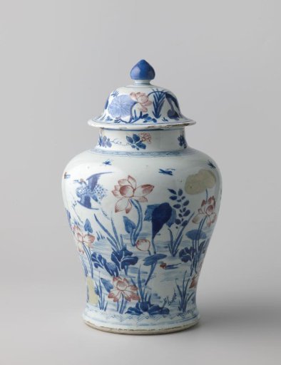 Baluster covered jar with lotus plants and cranes