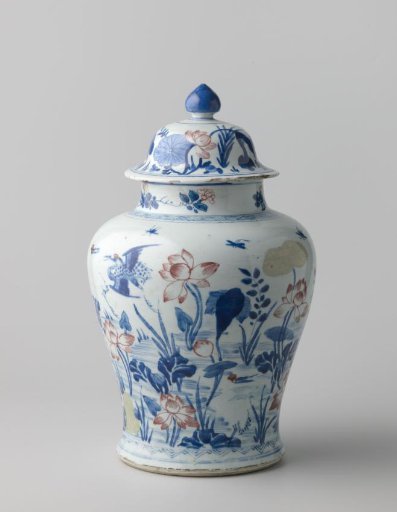 Baluster covered jar with lotus plants and cranes