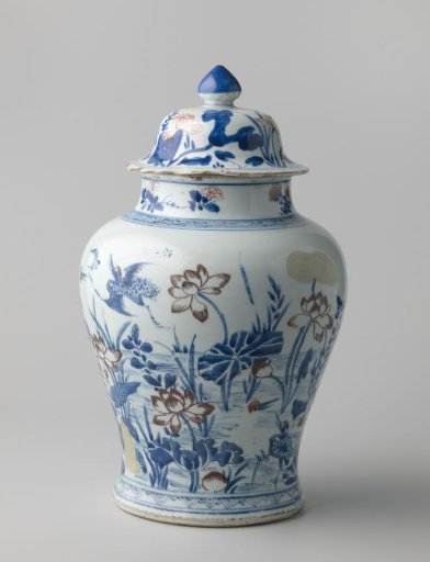 Baluster covered jar with lotus plants and cranes