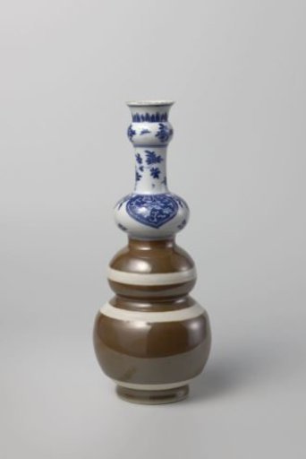 Triple gourd-shaped bottle with brown glaze and flower scrolls