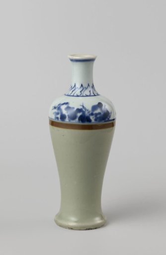 Baluster bottle vase with celadon glaze, rocks and fruit spray
