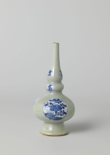Rosewater sprinkler or bottle with celadon glaze and flower sprays