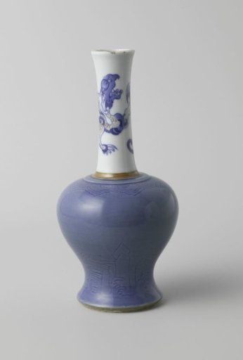 Baluster bottle vase with a dragon and incised waves and rocks