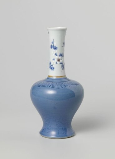 Baluster bottle vase with powder blue and a prunus spray