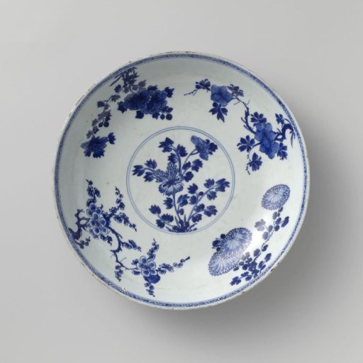 Saucer-dish with powder blue, flower sprays, auspicious symbols and precious objects