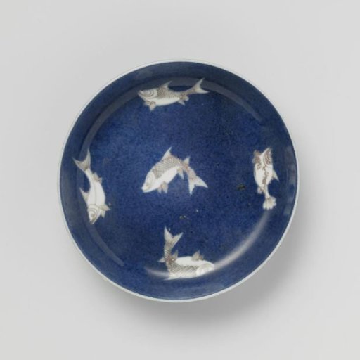Saucer-dish with powder blue and fish