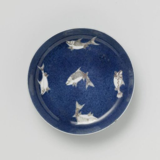 Saucer-dish with powder blue and fish