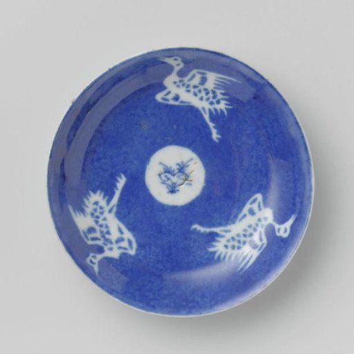 Saucer with powder blue and cranes