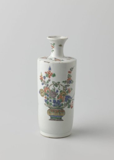 Cylindrical vase with two flower baskets and flower sprays