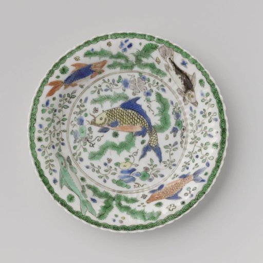 Saucer with fish between water plants