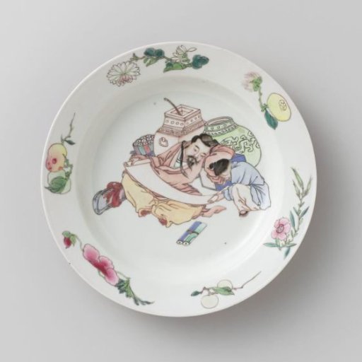 Plate with an man and a boy examining a scroll