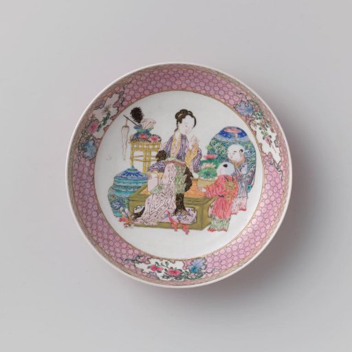 Three plates with women and children