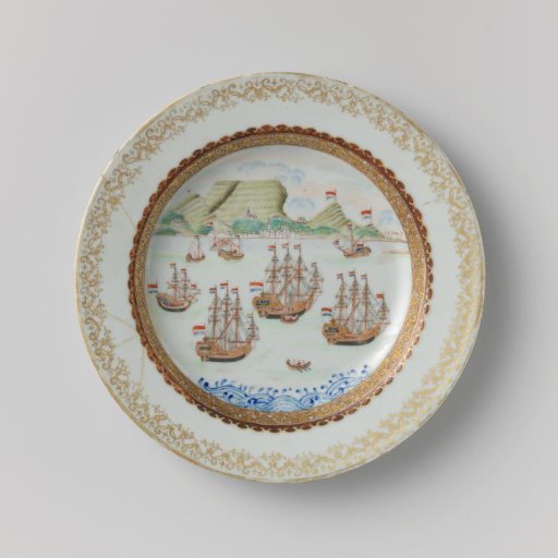 Plate with Dutch ships anchored at the Table Bay