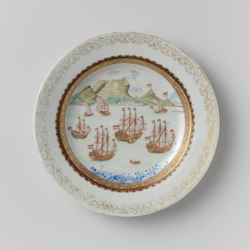 Plate with Dutch ships anchored at the Table Bay