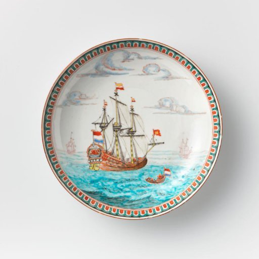 Saucer-dish with ships bearing Dutch flags and the arms of Zeeland