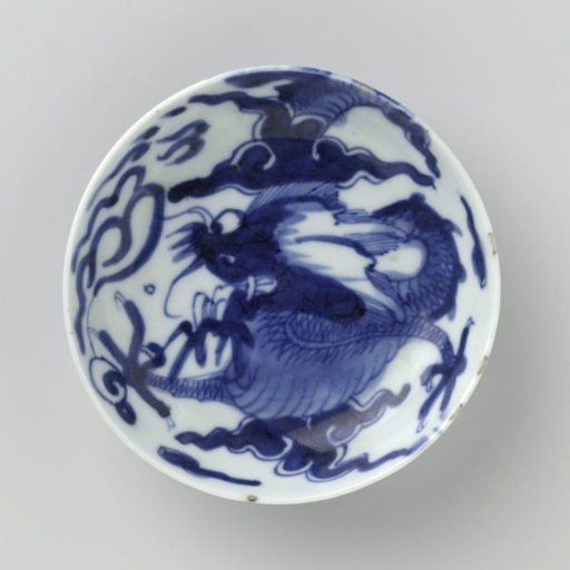 Saucer with a pearl chasing dragon
