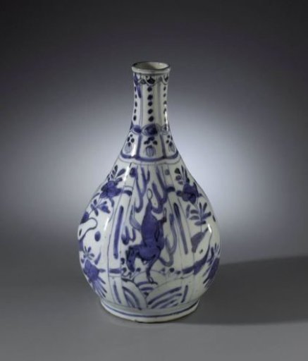 Pear-shaped bottle vase with horses and flower sprays