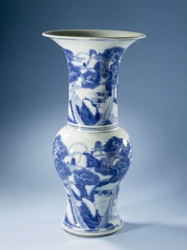 Baluster vase with deer and cranes in a water landscape