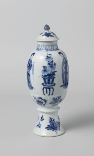 Ovoid covered vase with women, flower sprays and vases