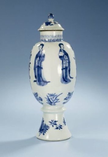 Ovoid covered vase with women, flower sprays and vases