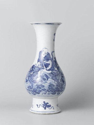 Pear-shaped vase with mythological figures riding a dragon and a tiger