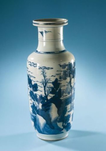 Vase with a fenced garden with figures in a pavilion