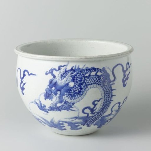 Flower pot with two pearl chasing dragons and two carps