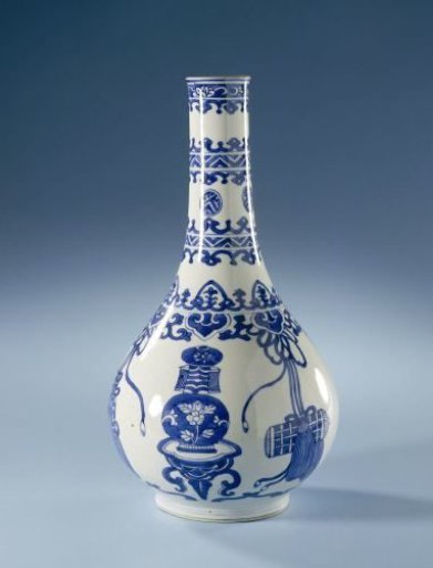 Pear-shaped bottle vase with auspicious symbols, tassels and ornamental borders