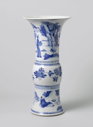 Gu-shaped vase with figures in a landscape and flower sprays