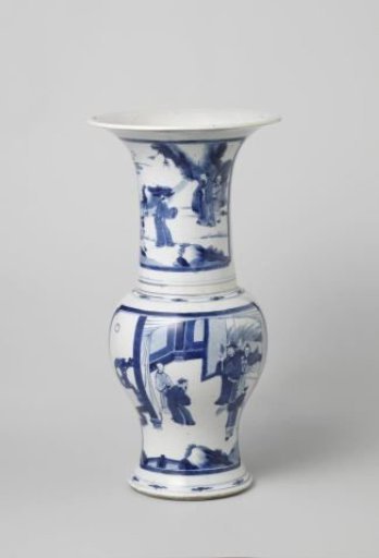 Baluster beaker vase with four narrative scenes in panels