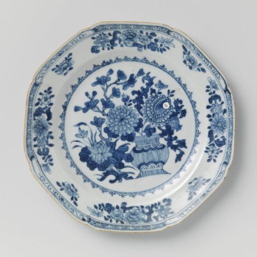 Octagonal plate with vase and flower sprays