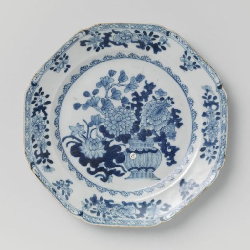Octagonal plate with vase and flower sprays