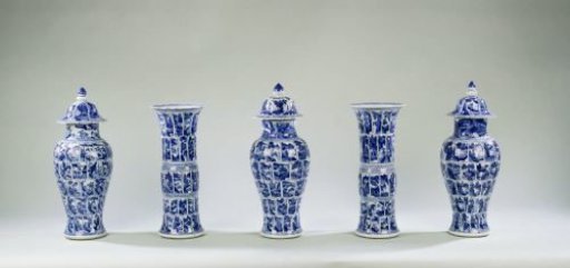 Five-piece garniture with landscapes in panels