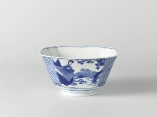 Square bowl with women in a landscape