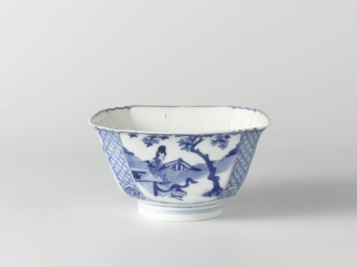 Square bowl with women in a landscape