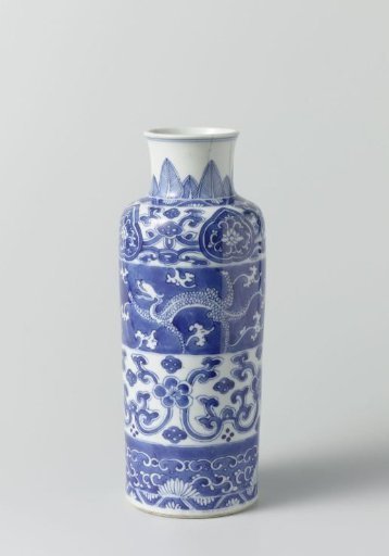 Cylindrical vase with dragons and floral scrolls