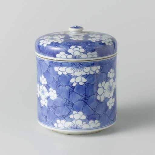 Cylindrical covered jar with flower-heads in reserve
