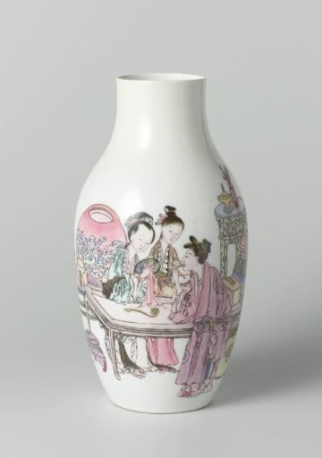 Ovoid vase with three women and an attendant surrounded by precious objects