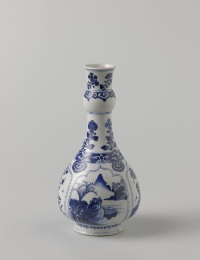 Pear-shaped bottle vase with river landscapes and flower sprays