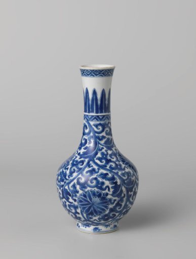Round-bodied bottle vase with continuous lotus scrolls and a petal border