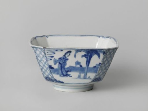 Square bowl with women in a landscape