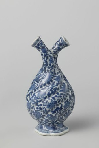 Double-bodied cruet with two spouts and flowerbands