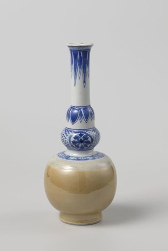 Bottle vase with light brown and ornamental borders