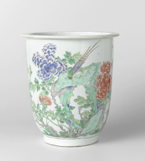 Flowerpot with flowering plants and birds