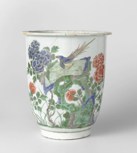 Flowerpot with flowering plants and birds