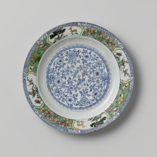 Dish with stylised flower scrolls, flower sprays and animals