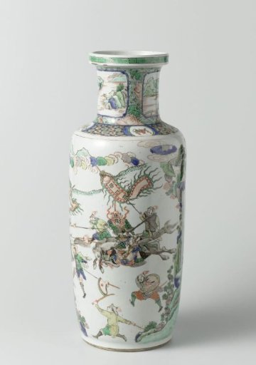 Vase with pine, battle scene and two river landscapes