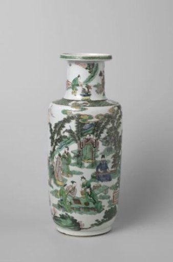 Cylindrical vase with seven scholars in a landscape