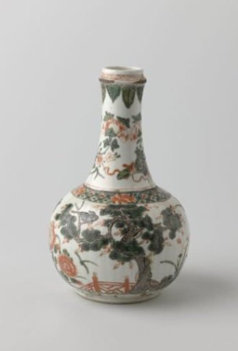 Fluted bottle with trees, plant, birds and bouquets